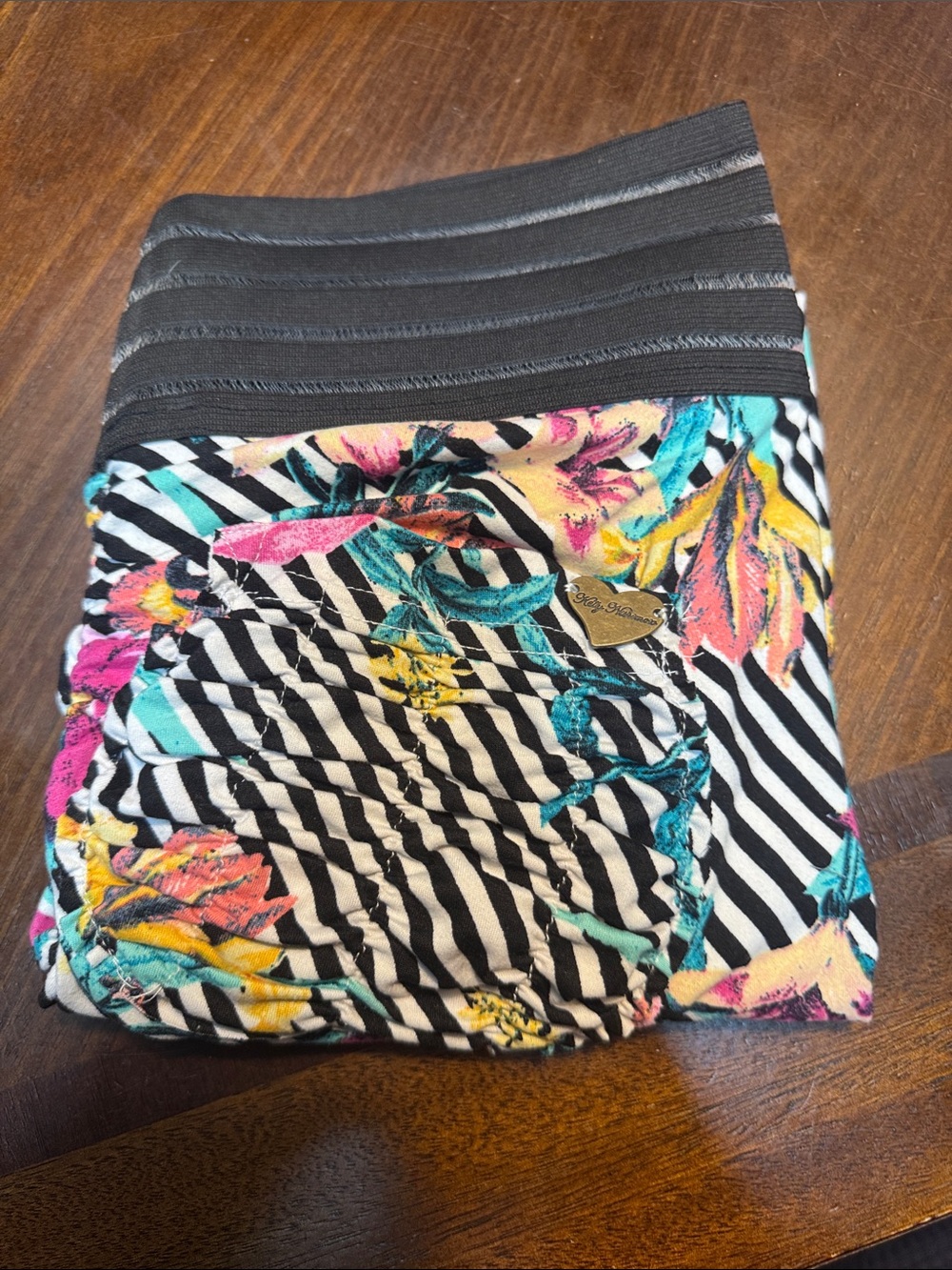 Cute Booty Lounge Black Striped Leggings with Multicolor Floral Accents